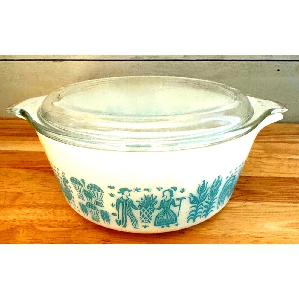Vintage Pyrex Amish Butterprint Turquoise Casserole Dishes with lids 6pc - Picture 3 of 12
